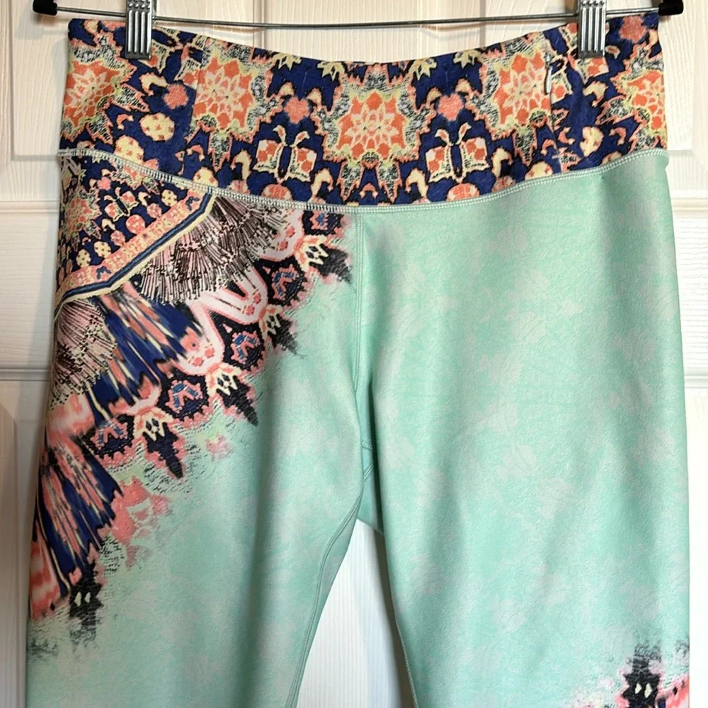CALIA by Carrie Underwood Mint Leggings with Navy and Coral Patterned Waistband